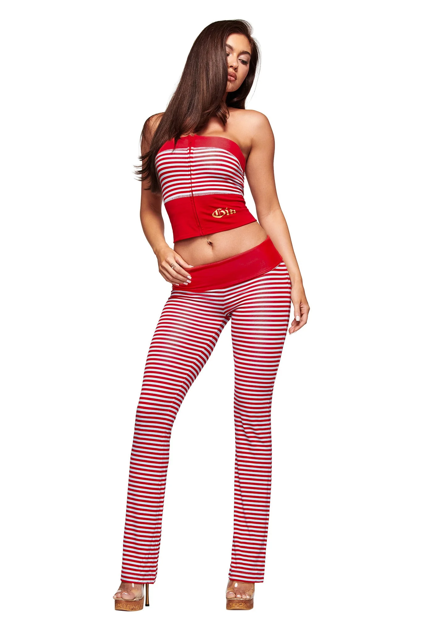 BLARE ZIP BOOB TUBE - RED AND BLUE STRIPE - Image 4