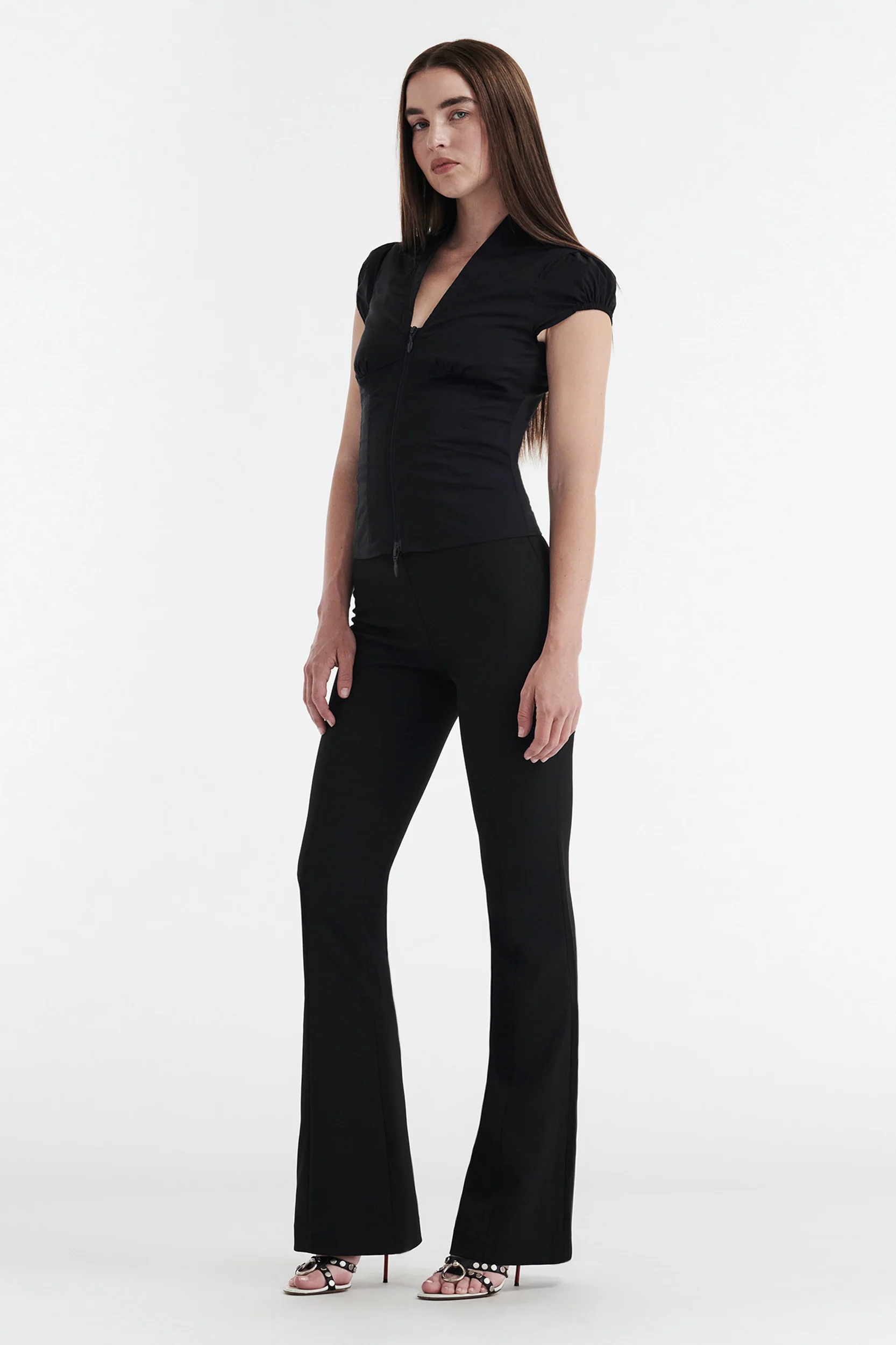 COLETTE PANELLED PUFF SLEEVE TOP - BLACK - Image 5