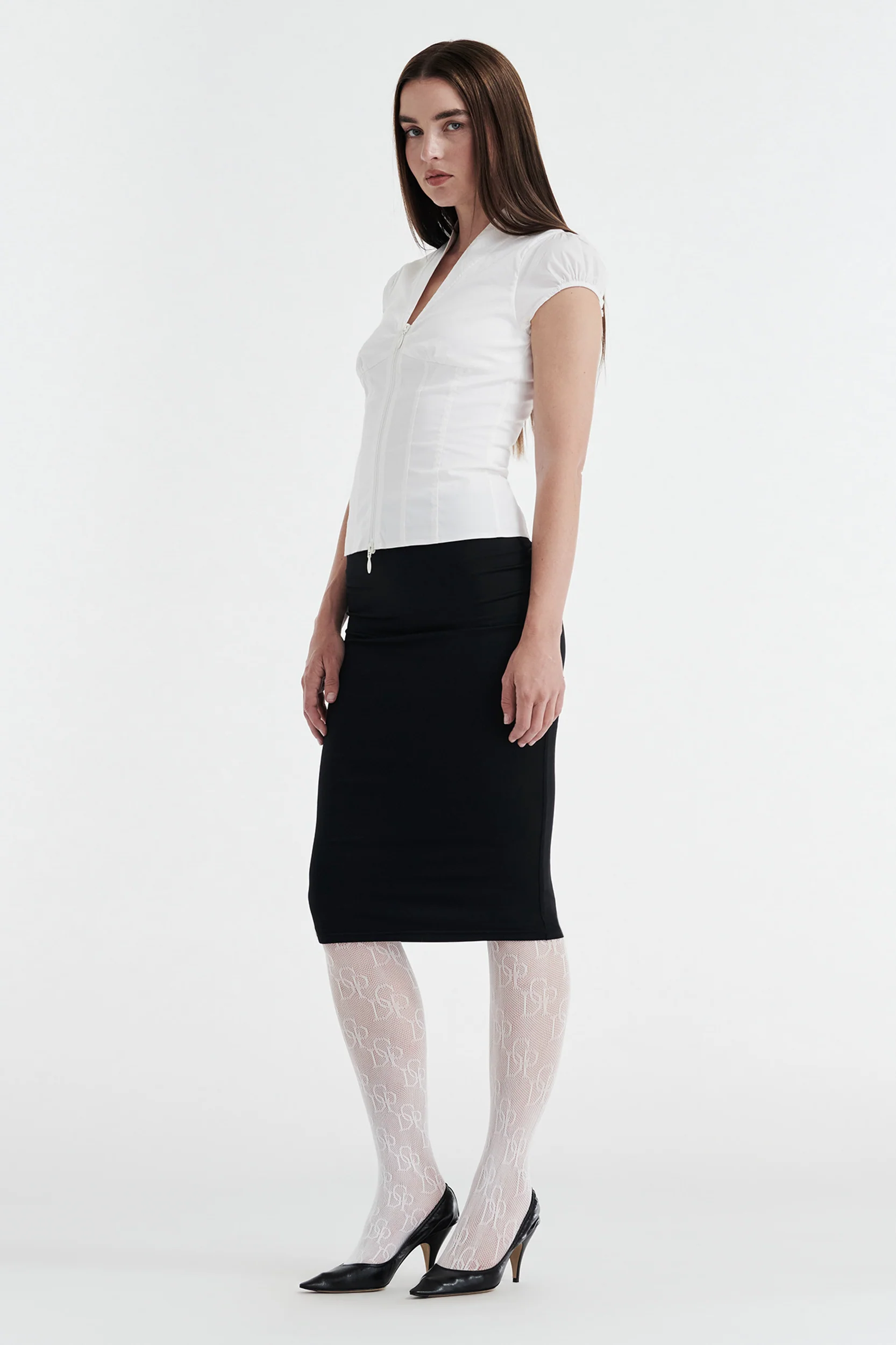 COLETTE PANELLED PUFF SLEEVE TOP - WHITE - Image 3