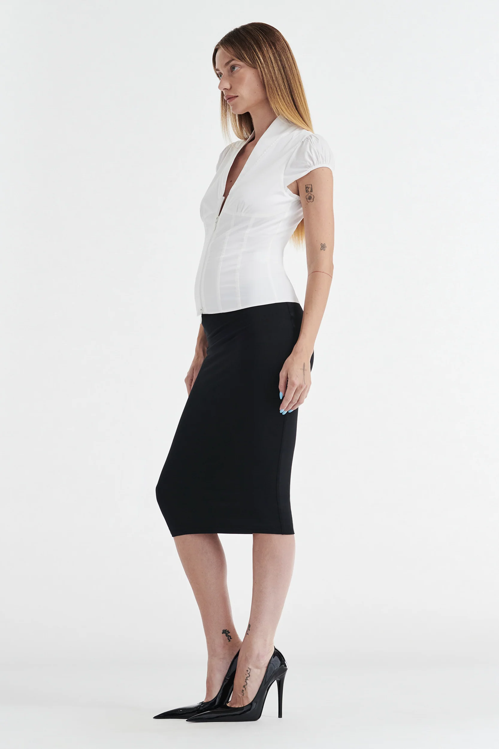 COLETTE PANELLED PUFF SLEEVE TOP - WHITE - Image 6