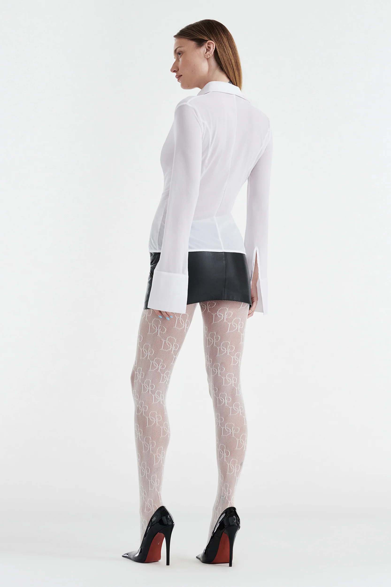 SOLANGE MESH LONG SLEEVE BUTTON UP SHIRT - WHITE - Image 3